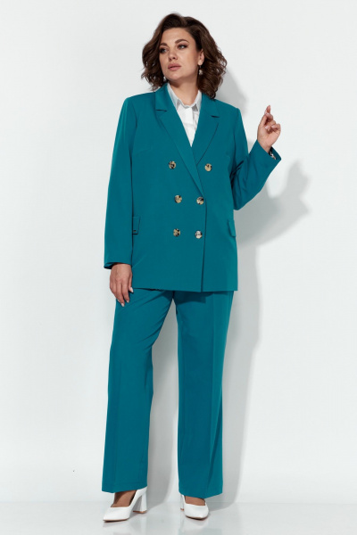 Синий деловой костюм из ткани с классическим пиджаком Anastasia 1155.1 морская_волна - фото 5