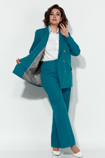 Синий деловой костюм из ткани с классическим пиджаком Anastasia 1155.1 морская_волна - фото 2