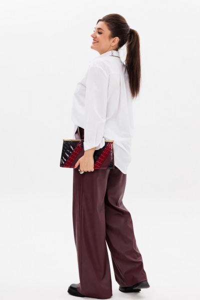 Брюки палаццо из эко-кожи с резинкой и карманами Anelli 1400.2 порто_руби - фото 8