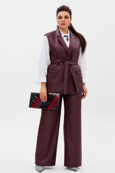 Брюки палаццо из эко-кожи с резинкой и карманами Anelli 1400.2 порто_руби - фото 7