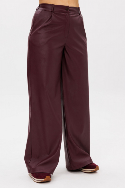 Брюки палаццо из эко-кожи с резинкой и карманами Anelli 1400.2 порто_руби - фото 6