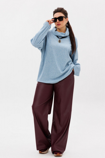 Брюки палаццо из эко-кожи с резинкой и карманами Anelli 1400.2 порто_руби - фото 5