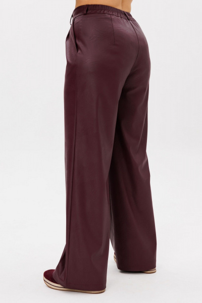Брюки палаццо из эко-кожи с резинкой и карманами Anelli 1400.2 порто_руби - фото 3