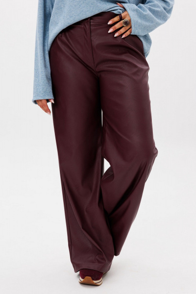 Брюки палаццо из эко-кожи с резинкой и карманами Anelli 1400.2 порто_руби - фото 1