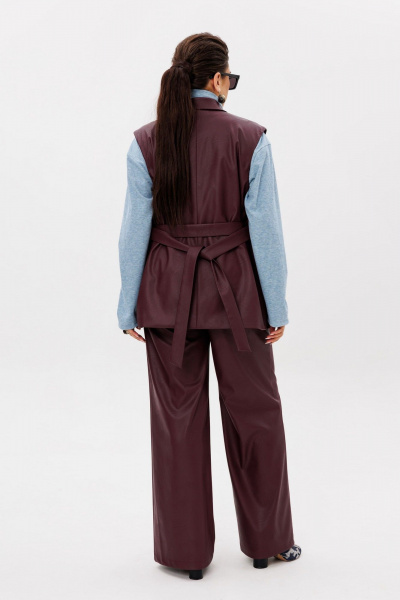 Брюки палаццо из эко-кожи с резинкой и карманами Anelli 1400.2 порто_руби - фото 10