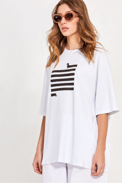 Джемпер oversize спущенные плечи с печатью и неровной линией Rivoli 6036 - фото 8