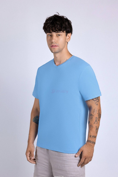 Майка мужская свободного кроя из хлопка и трикотажа Verally 623-1 сине-голубой - фото 3