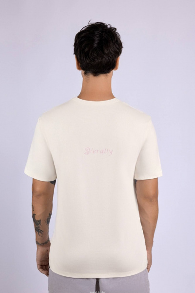 Майка свободная из хлопка с эластаном с бархатистой поверхностью Verally 621-2 молочный пич - фото 2