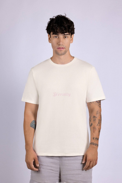 Майка свободная из хлопка с эластаном с бархатистой поверхностью Verally 621-2 молочный пич - фото 1