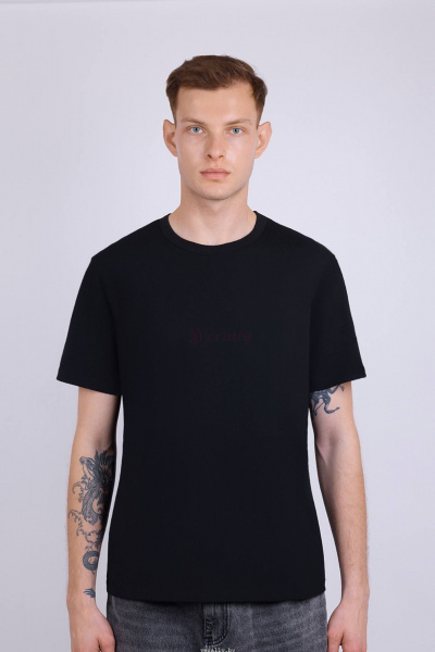 Майка свободная из хлопка с эластаном с пич-эффектом Verally 621-1 черный - фото 1