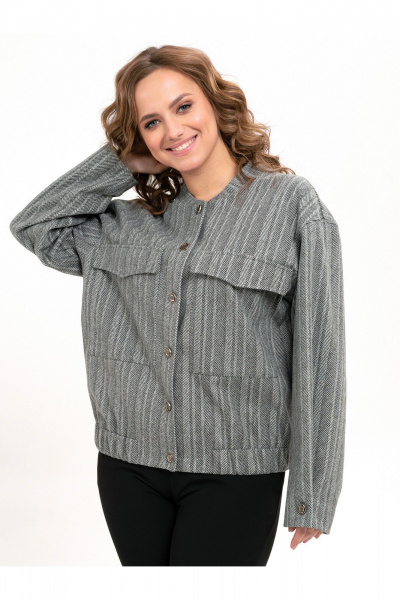 Серый текстильный бомбер с заклепками и свободным силуэтом Пинск-Стиль 207 серый - фото 2