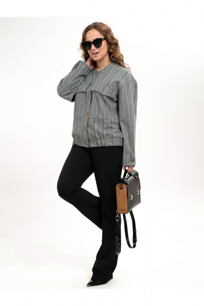 Серый текстильный бомбер с заклепками и свободным силуэтом Пинск-Стиль 207 серый - фото 6