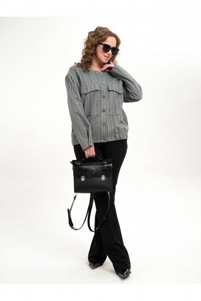 Серый текстильный бомбер с заклепками и свободным силуэтом Пинск-Стиль 207 серый - фото 4