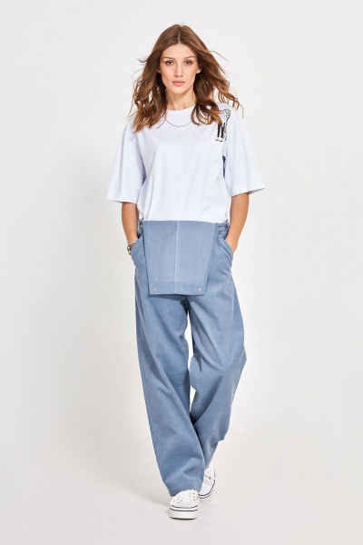 Голубой вельветовый комбинезон с широкими бретелями и кокеткой Rivoli 5238 - фото 4