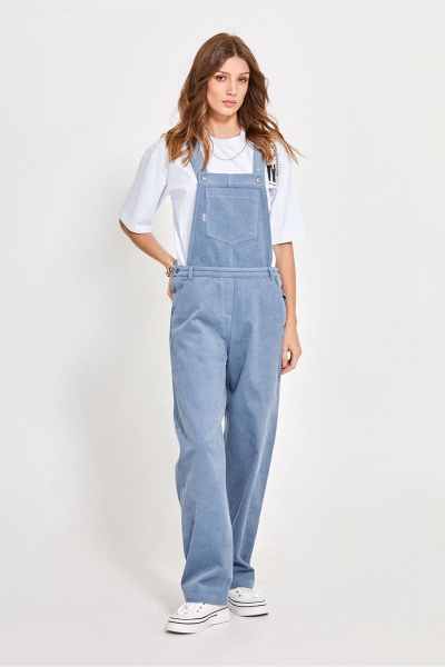 Голубой вельветовый комбинезон с широкими бретелями и кокеткой Rivoli 5238 - фото 1