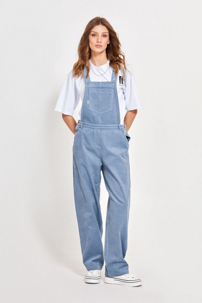 Голубой вельветовый комбинезон с широкими бретелями и кокеткой Rivoli 5238 - фото 2