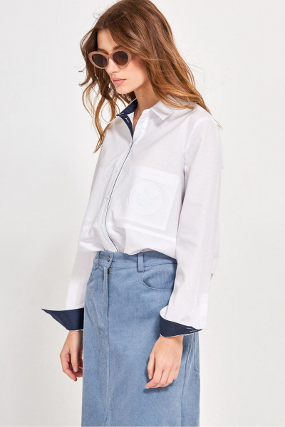 Круглогодичная белая рубашка из хлопка с вышивкой Rivoli 2420 - фото 3
