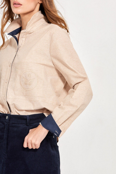 Бежевый текстильный рубашечный топ с фигурным низом Rivoli 2420.2 - фото 3