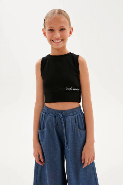 Летний кроп-топ для девочки с оригинальным вырезом Bell Bimbo 250214 черный - фото 1