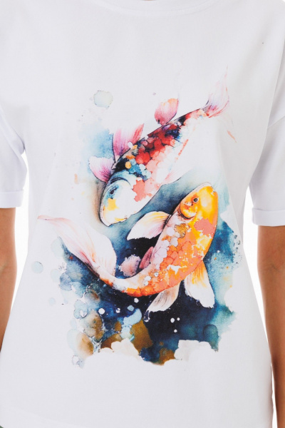 Футболка белая хлопковая с цифровым принтом Kivviwear 4026.172 - фото 7