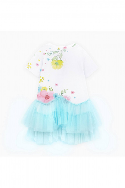 Платье для девочки с открытой линией плеча и стразами Bell Bimbo 250201 белый/мята - фото 3