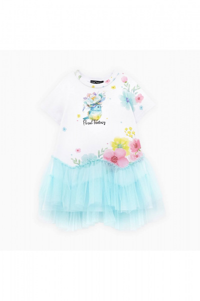 Платье для девочки с открытой линией плеча и стразами Bell Bimbo 250201 белый/мята - фото 1