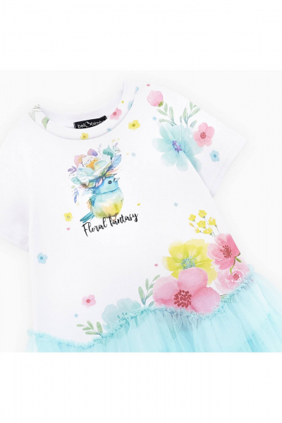 Платье для девочки с открытой линией плеча и стразами Bell Bimbo 250201 белый/мята - фото 2