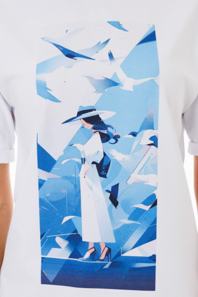 Футболка белая с цифровым принтом свободного кроя Kivviwear 4026.174 - фото 8