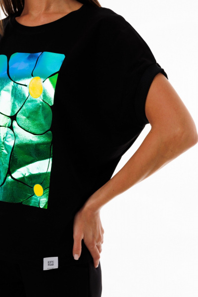 Футболка черная свободного кроя с рукавом летучая мышь Kivviwear 4072.25 - фото 8