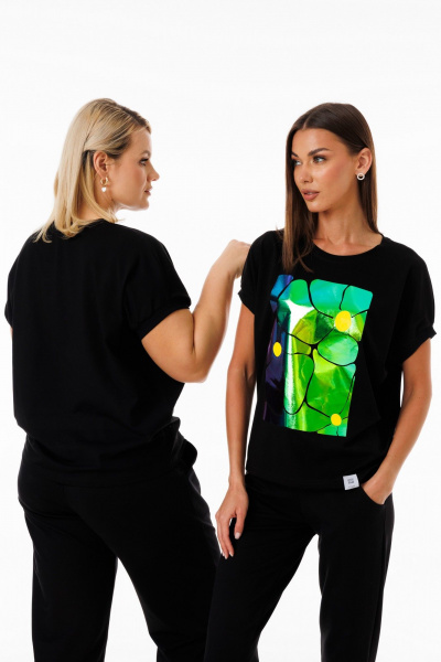 Футболка черная свободного кроя с рукавом летучая мышь Kivviwear 4072.25 - фото 5