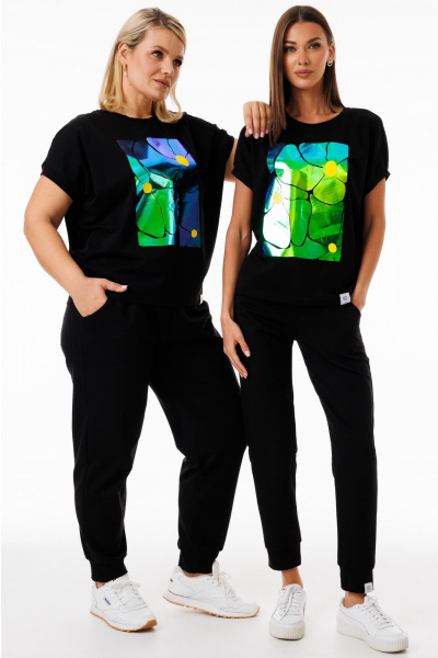 Футболка черная свободного кроя с рукавом летучая мышь Kivviwear 4072.25 - фото 4