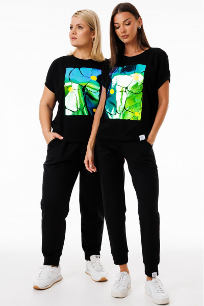 Футболка черная свободного кроя с рукавом летучая мышь Kivviwear 4072.25 - фото 2