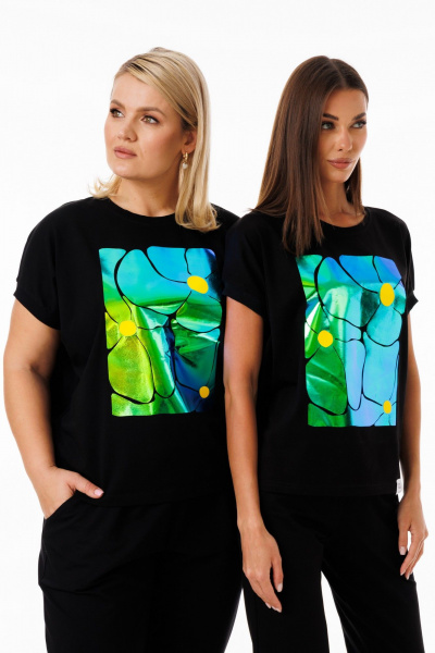 Футболка черная свободного кроя с рукавом летучая мышь Kivviwear 4072.25 - фото 1