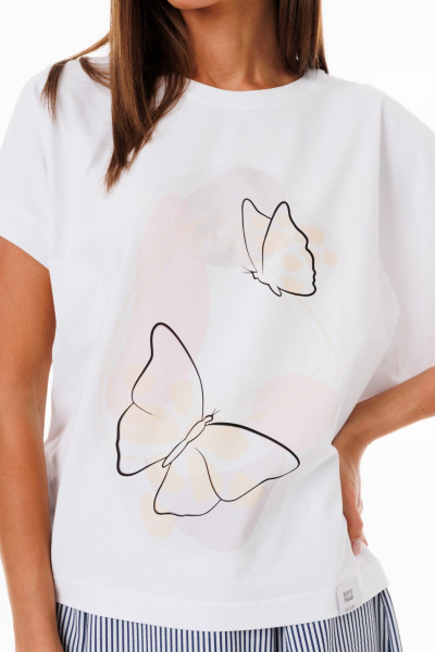 Футболка белая с рукавом летучая мышь цифровой принт Kivviwear 4072.26 - фото 8
