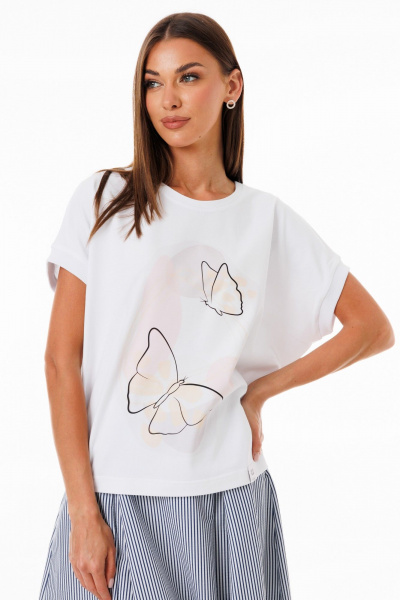 Футболка белая с рукавом летучая мышь цифровой принт Kivviwear 4072.26 - фото 7
