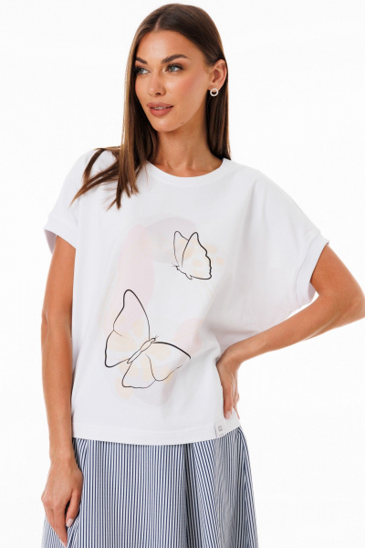 Футболка белая с рукавом летучая мышь цифровой принт Kivviwear 4072.26 - фото 5