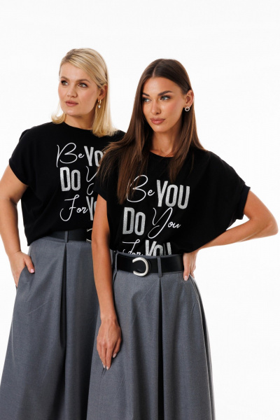 Футболка черная свободного кроя с рукавом летучая мышь Kivviwear 4072.28 - фото 7