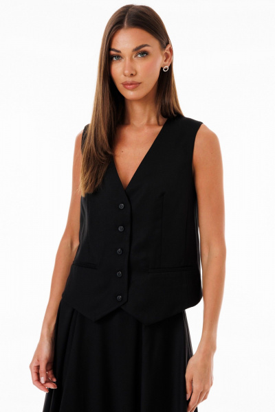 Жилет черный из костюмной ткани с прорезными карманами Kivviwear 4234.07 - фото 1