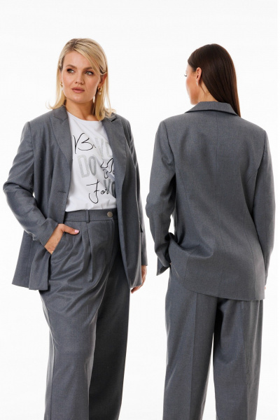 Жакет серый удлинённый с воротником ласточка деловой стиль Kivviwear 4273.01 - фото 6