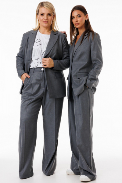 Жакет серый удлинённый с воротником ласточка деловой стиль Kivviwear 4273.01 - фото 5