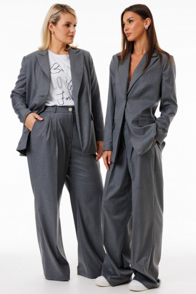 Костюм серый жакет и брюки палаццо из текстиля и хлопка Kivviwear 42734271.01 - фото 8