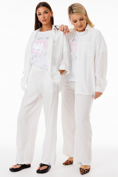 Молочные свободные брюки из вискозы с карманами Kivviwear 4284.01 - фото 4