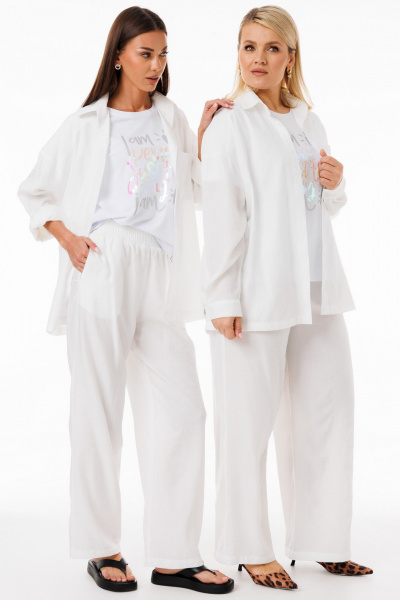 Молочные свободные брюки из вискозы с карманами Kivviwear 4284.01 - фото 3