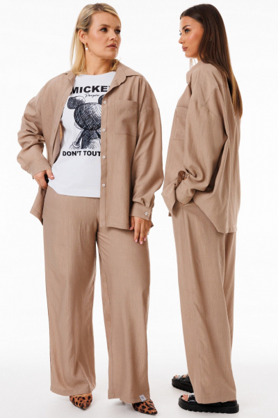 Бежевые брюки свободного кроя из вискозы с карманами Kivviwear 4284.04 - фото 3