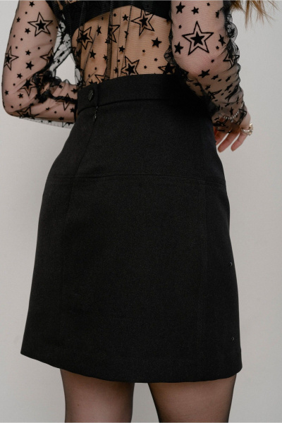 Юбка трапеция из костюмной ткани с застежкой-молнией JRSy 2524 черный_со_стразами - фото 3