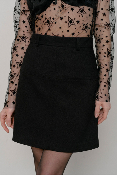 Юбка трапеция из костюмной ткани с декором из страз JRSy 2524 черный - фото 1