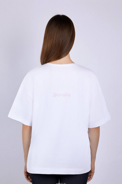 Майка из трикотажа оверсайз с круглой горловиной Verally 494П-1 слоган на белом - фото 2