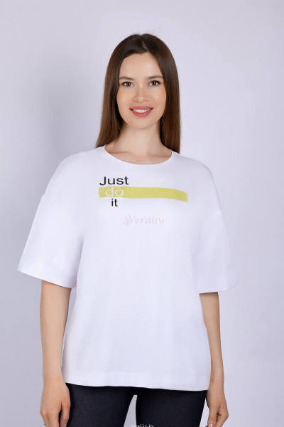 Майка из трикотажа оверсайз с круглой горловиной Verally 494П-1 слоган на белом - фото 1
