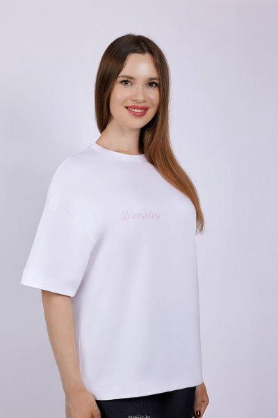 Майка из хлопка оверсайз с круглой горловиной Verally 494-2 белый - фото 3