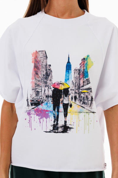 Белый спортивный трикотажный джемпер из футера с принтами Kivviwear 4267.07 - фото 7